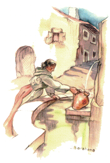 Mujer cogiendo agua en una fuente